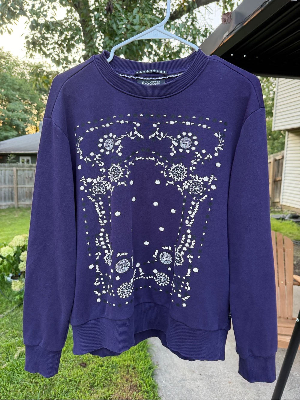 Scotch & Soda Purple Organic Cotton Bandana Graphic Print Sweatshirt Sz Medium